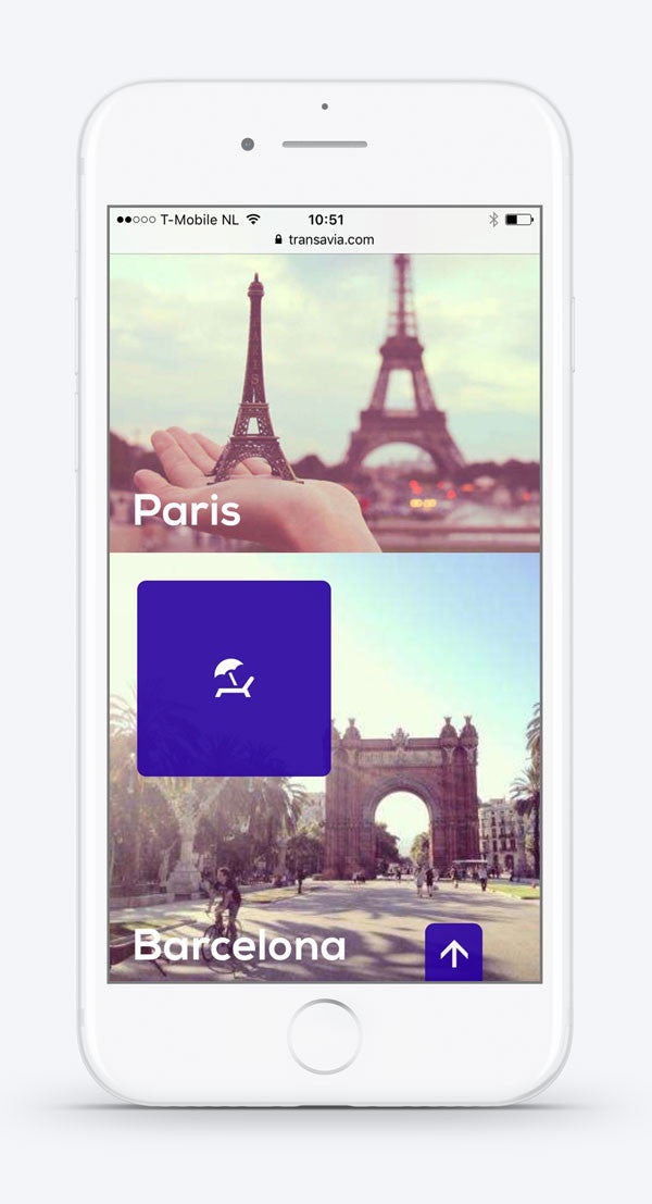 Travel to Paris or Barcelona with #Transavia on mobile. Custom icons by #Dutchicon. #icondesign www.dutchicon.com