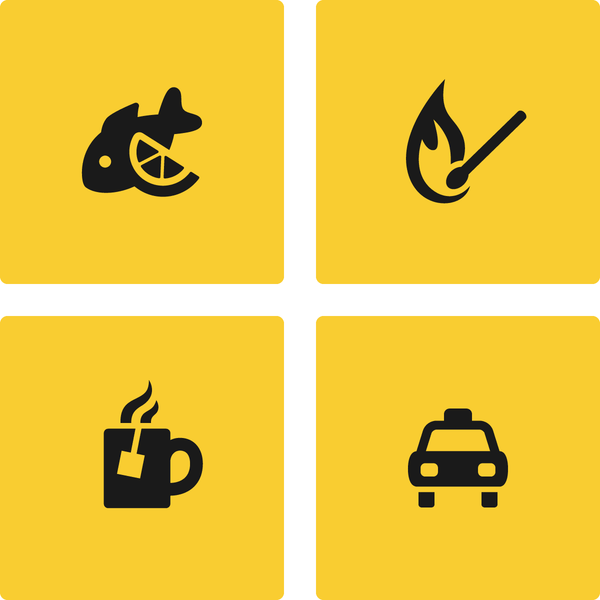 Seafood icon, Match icon, Tea icon and Taxi icon in Raw style by #dutchicon. #icondesign