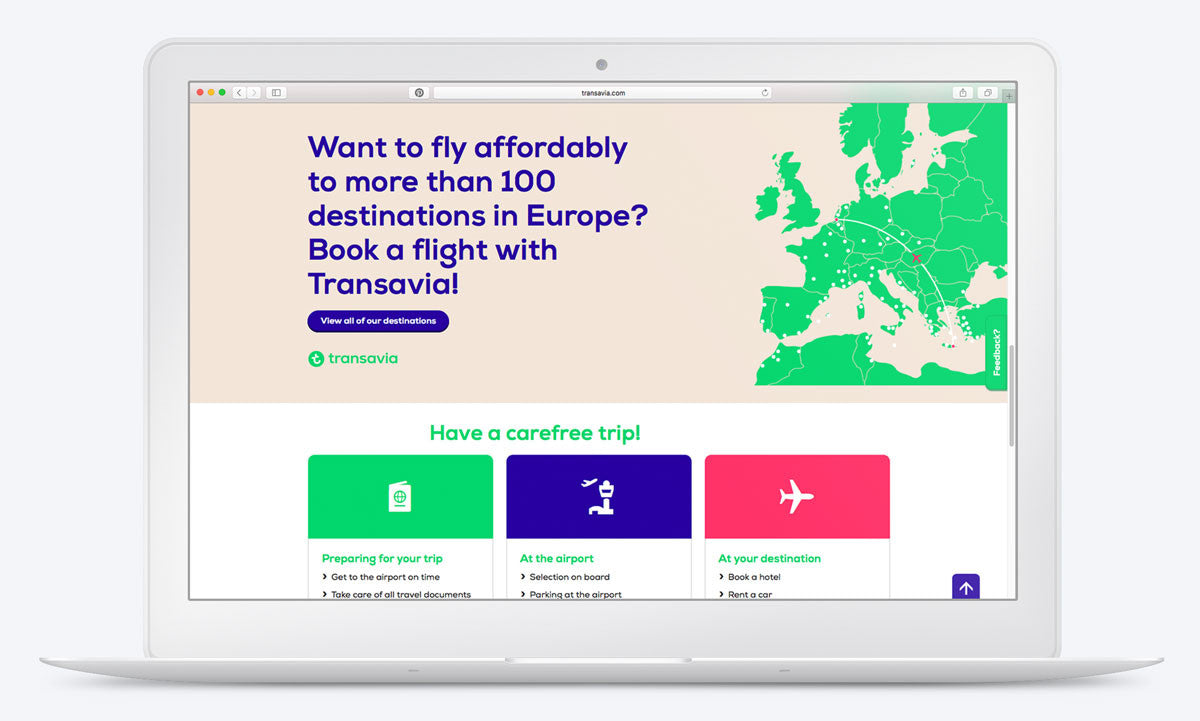 Book a flight at the #Transavia website on desktop. Custom icons by #Dutchicon. #icondesign www.dutchicon.com