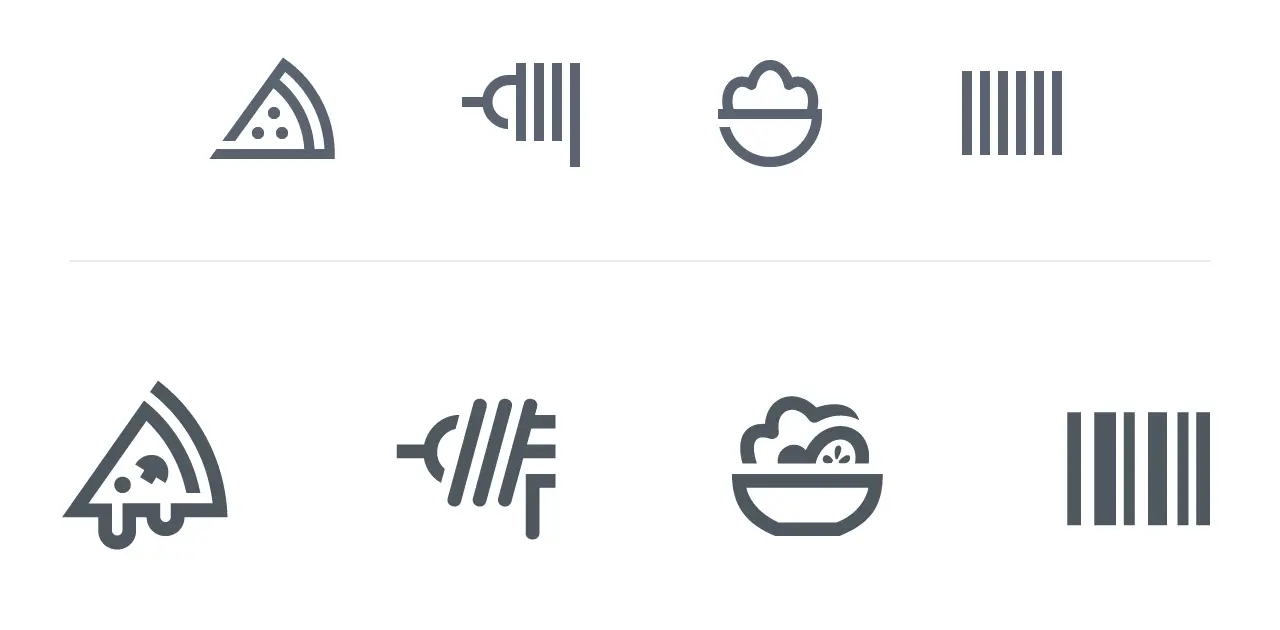 Icon design for strict grid alignment versus design optimized for visual recognition